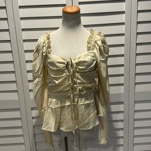 Six Fifty NWT Satin Fabric long Sleeve Blouse with ruched back and side zipper.